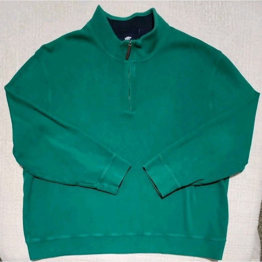 Lands End Womens Green 1/4 Zip High Neck Long Sleeve Cotton Sweater 3XL Vintage‎